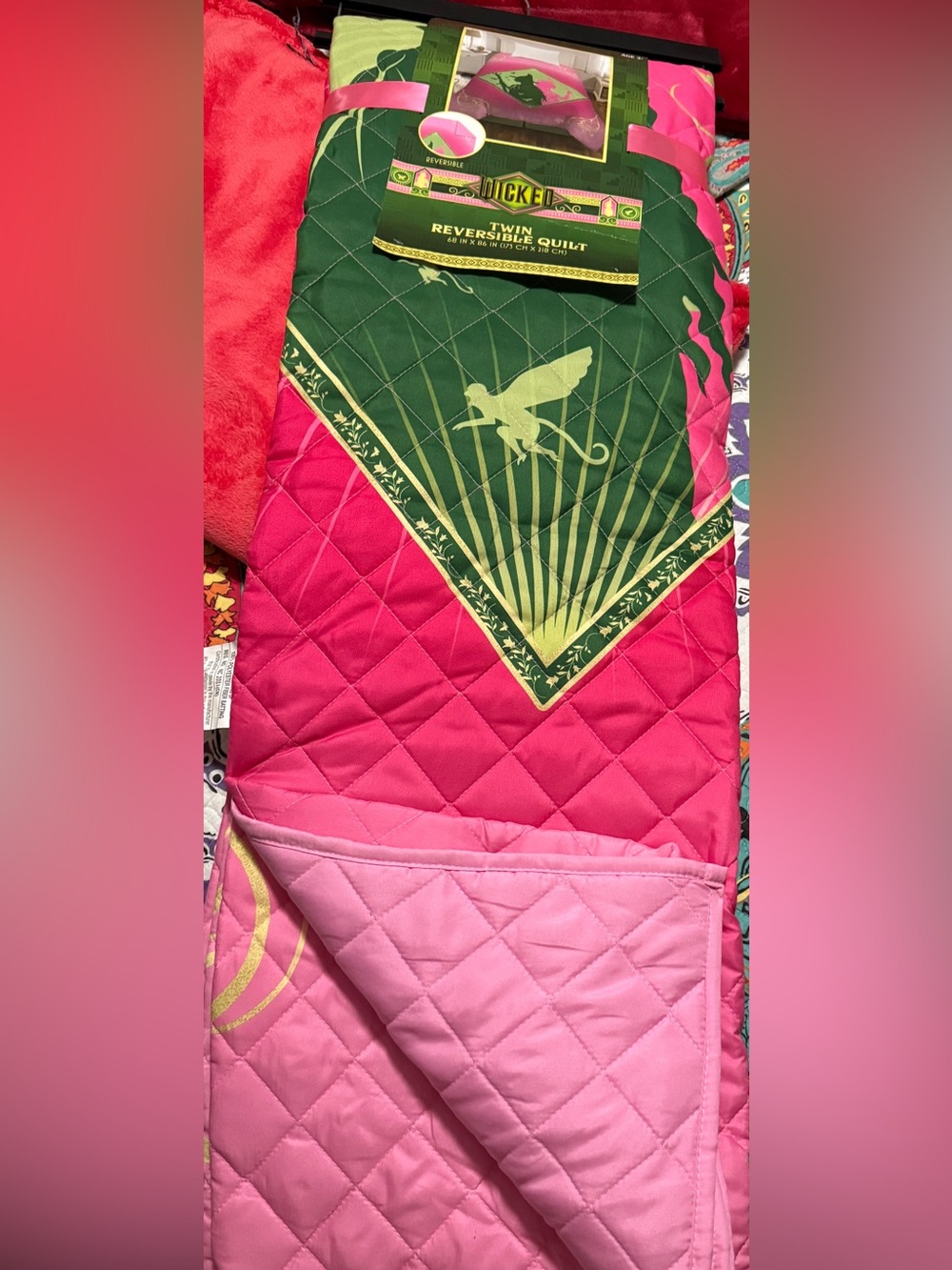 Reversible Twin Quilt - Pink & Green Wicked  Oz 
New